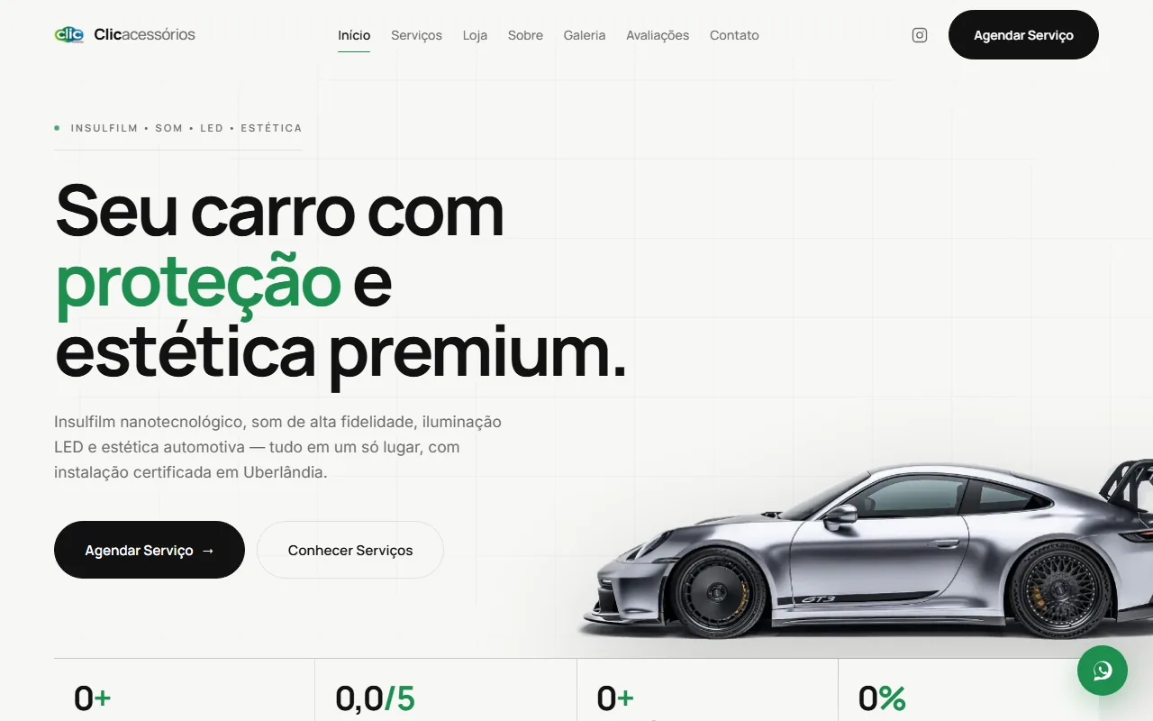 Site da Clic Acessórios — estética e tecnologia automotiva premium